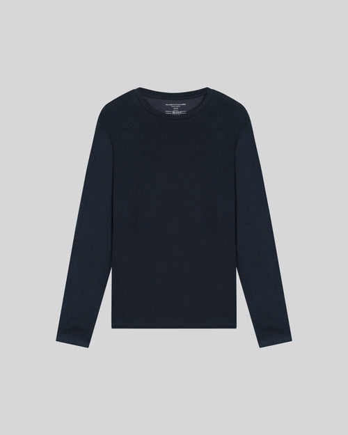 Blue / Grey Round Neck Long Sleeve T-shirt in Organic Cotton / Cashmere - MAJESTIC FILATURES