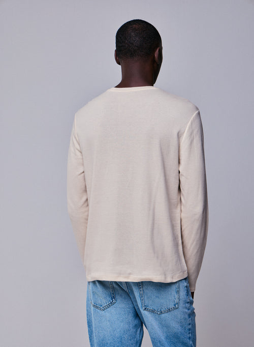T-shirt Gris Col Rond Manches Longues en Coton organique / Cachemire - MAJESTIC FILATURES