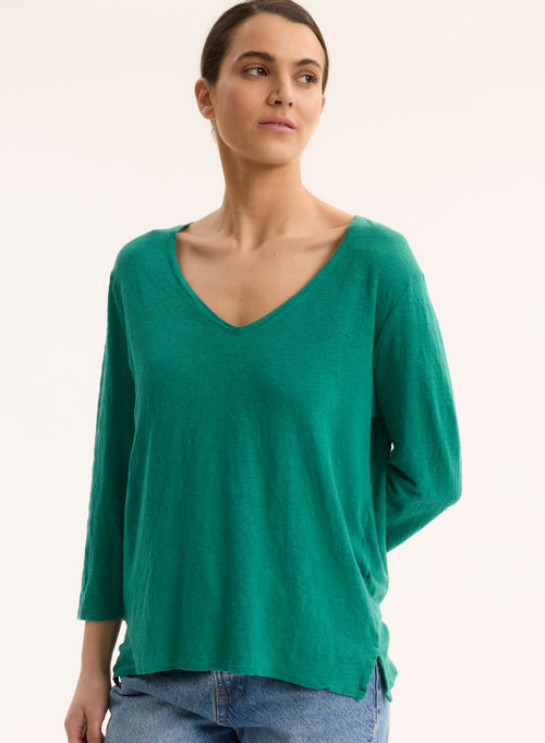 Light Green V-Neck Short Sleeve T-Shirt - MAJESTIC FILATURES