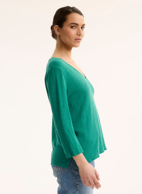 Light Green V-Neck Short Sleeve T-Shirt - MAJESTIC FILATURES