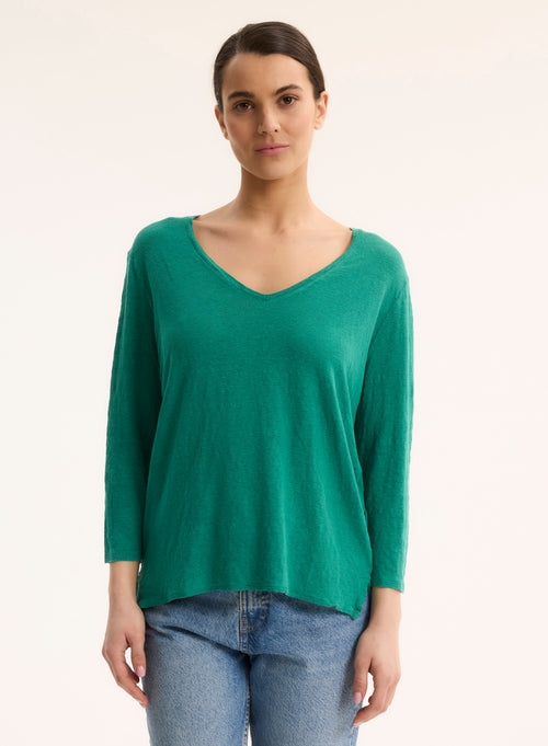 Light Green V-Neck Short Sleeve T-Shirt - MAJESTIC FILATURES