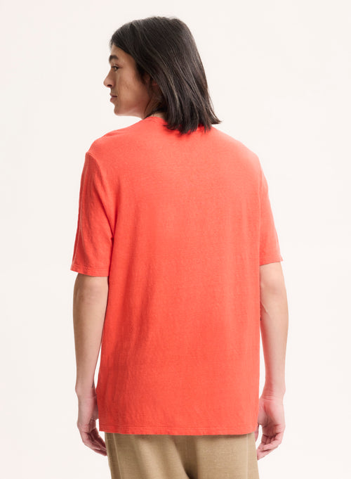 Tee shirt Orange Col Rond Manches Courtes en Lin / Elasthanne - MAJESTIC FILATURES