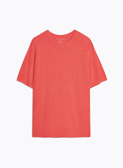 Orange Short Sleeve Round Neck Linen / Elastane T-Shirt - MAJESTIC FILATURES