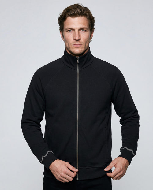 Chaqueta negra cuello en V y mangas largas de algodón orgánico/algodón - MAJESTIC FILATURES