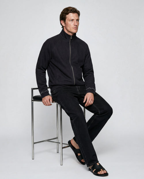 Black Long-Sleeve Jacket in Organic Cotton / Cotton - MAJESTIC FILATURES