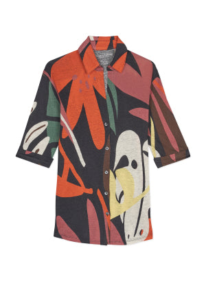 Camisa negra de manga 3/4 en lino / elastano - MAJESTIC FILATURES