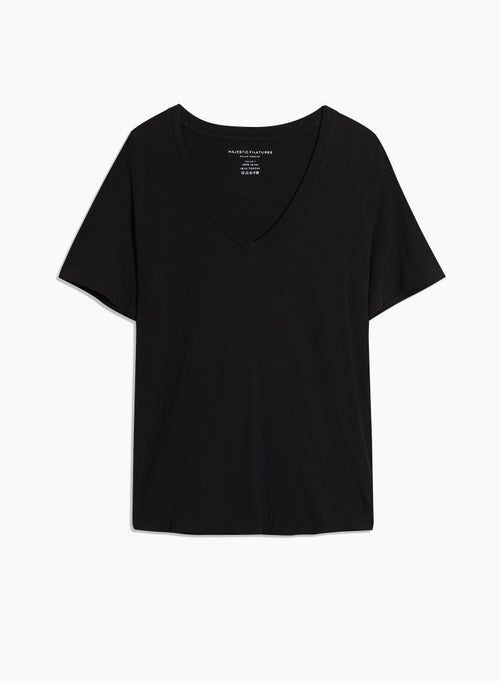 "Patty Silk Touch Cotton V-neck T-shirt" - MAJESTIC FILATURES